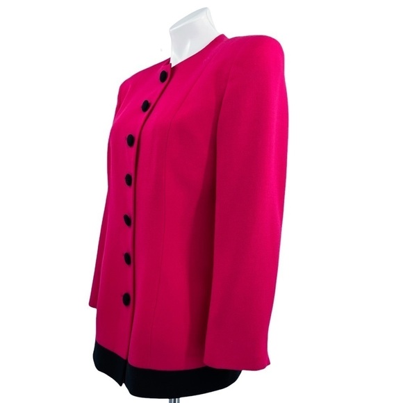 CHRISTIAN DIOR Vintage Button Down Blazer Fuschia & Black Trim Size 10P - Picture 3 of 8